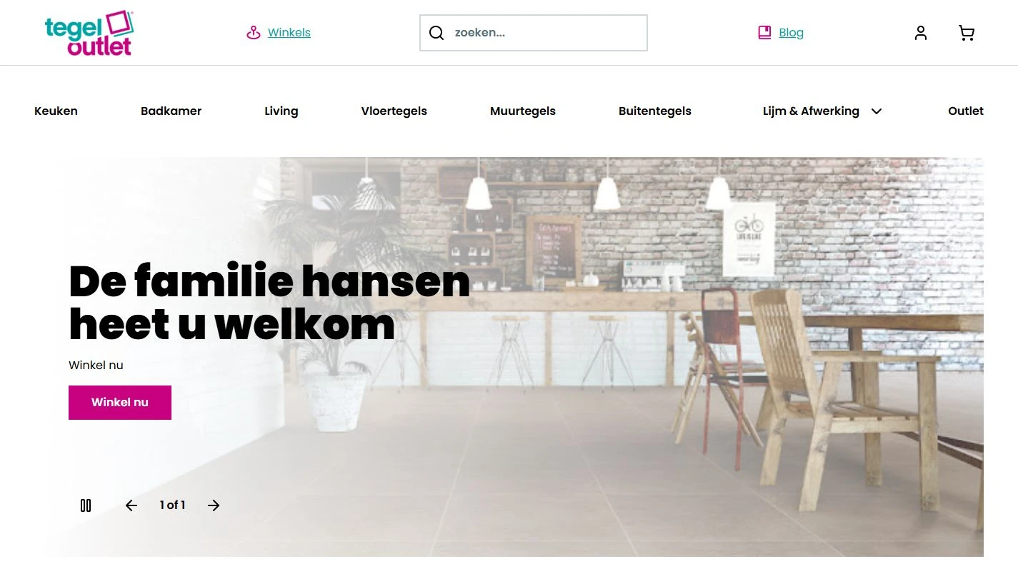 Tegeloutlet homepage from the February 2025 archive, restored with its original hero photograph, logo and styles